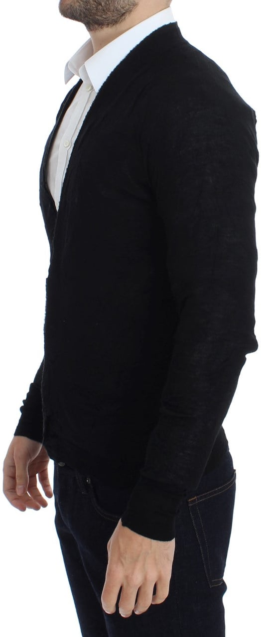 Costume National Black Fine Wool Button Cardigan Zwart