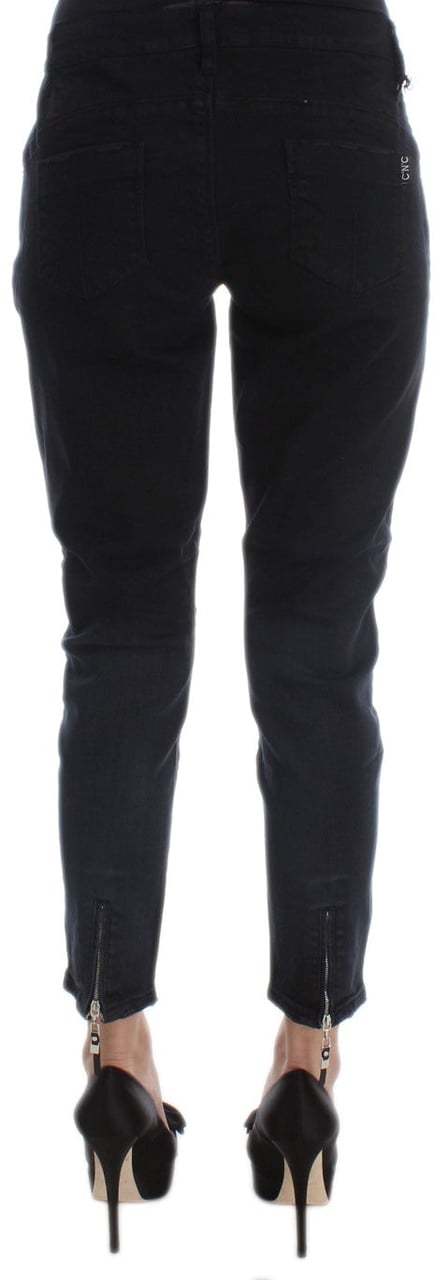 Costume National Black Cotton Slim Fit Cropped Jeans Zwart