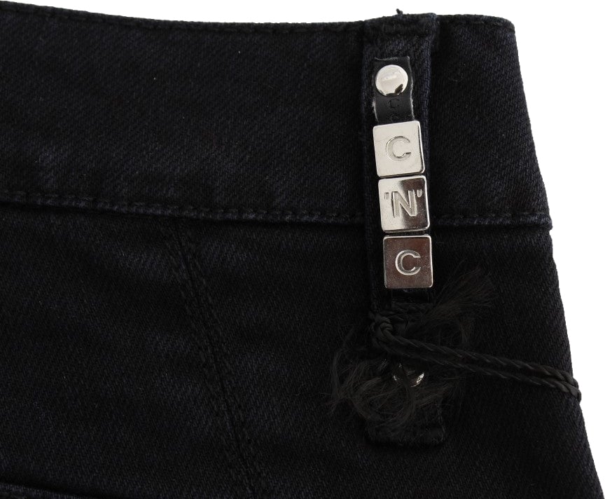 Costume National Black Cotton Slim Fit Cropped Jeans Zwart