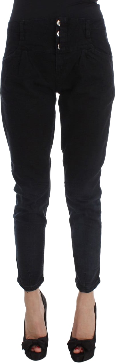 Costume National Black Cotton Slim Fit Cropped Jeans Zwart