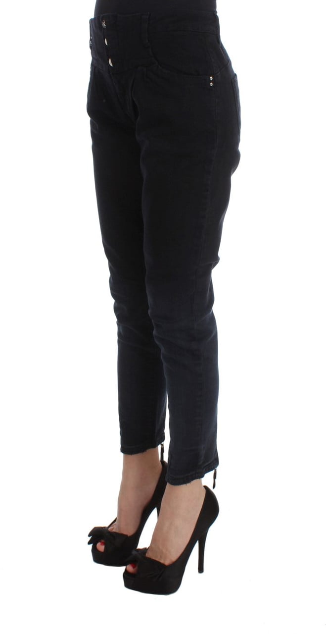 Costume National Black Cotton Slim Fit Cropped Jeans Zwart