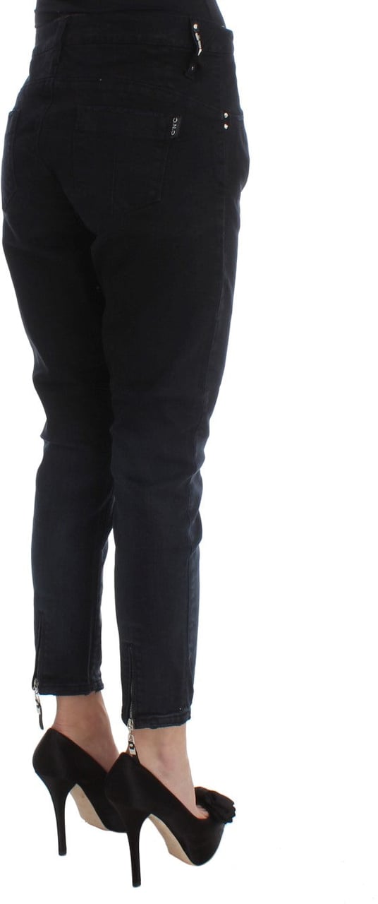 Costume National Black Cotton Slim Fit Cropped Jeans Zwart
