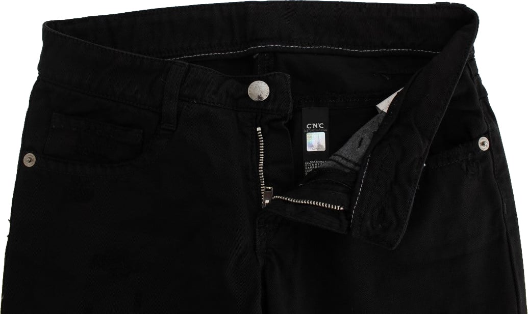 Costume National Black Cotton Slim Fit Bootcut Jeans Zwart