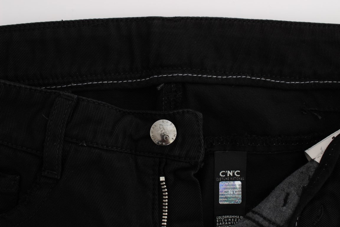 Costume National Black Cotton Slim Fit Bootcut Jeans Zwart