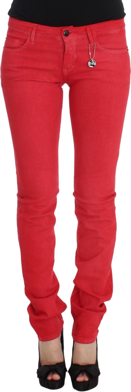 Costume National Red Cotton Blend Super Slim Fit Jeans Rood
