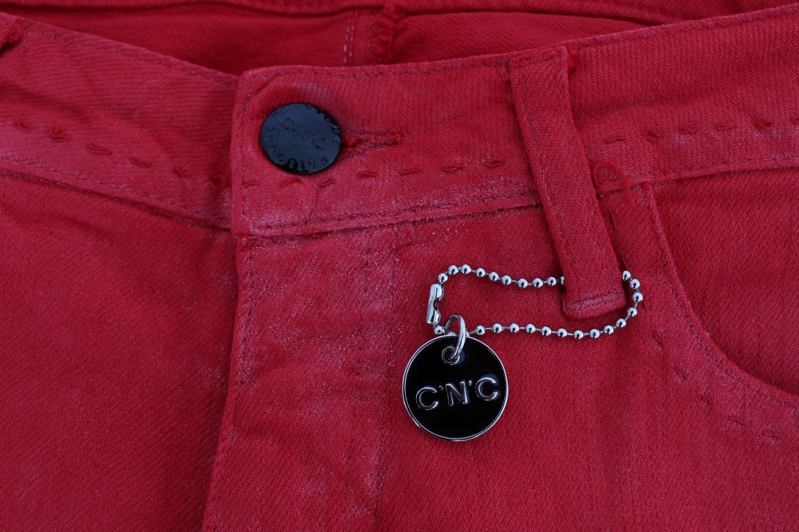 Costume National Red Cotton Blend Super Slim Fit Jeans Rood