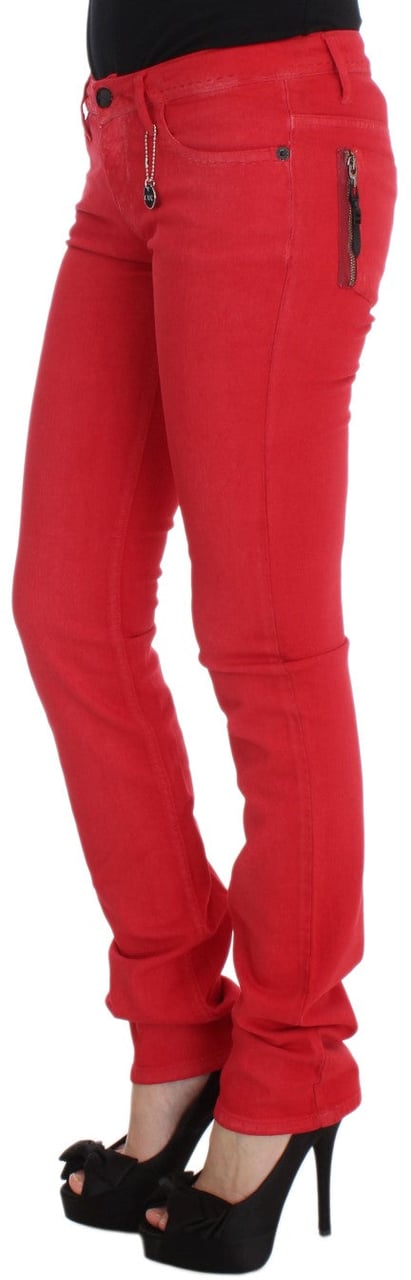 Costume National Red Cotton Blend Super Slim Fit Jeans Rood