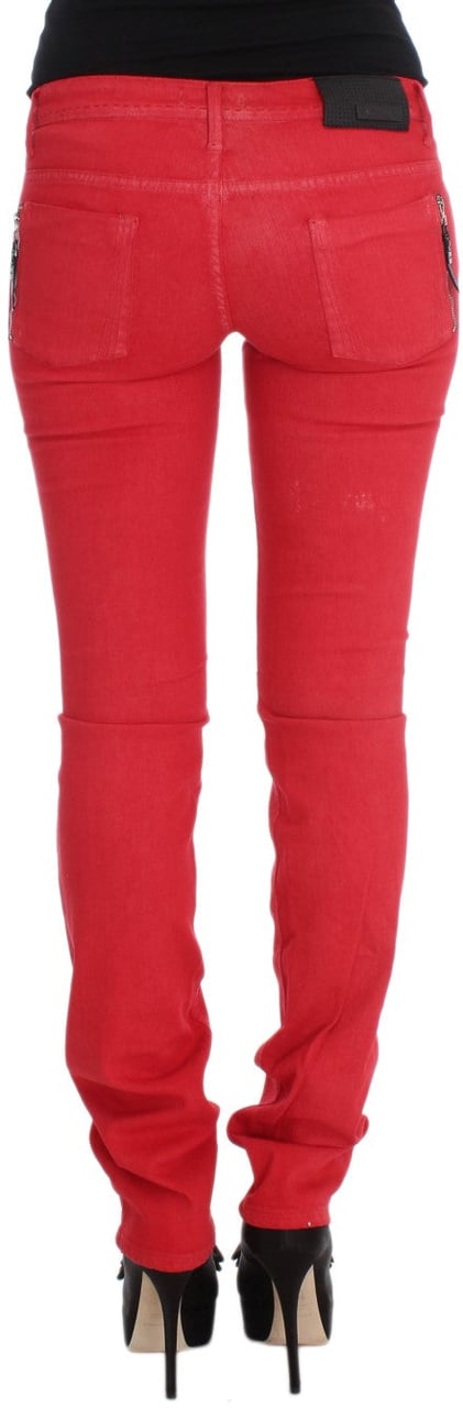 Costume National Red Cotton Blend Super Slim Fit Jeans Rood