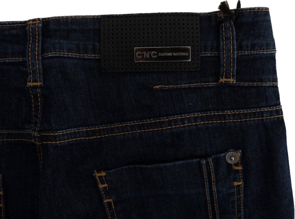 Costume National Blue Cotton Bootcut Flared Jeans Blauw