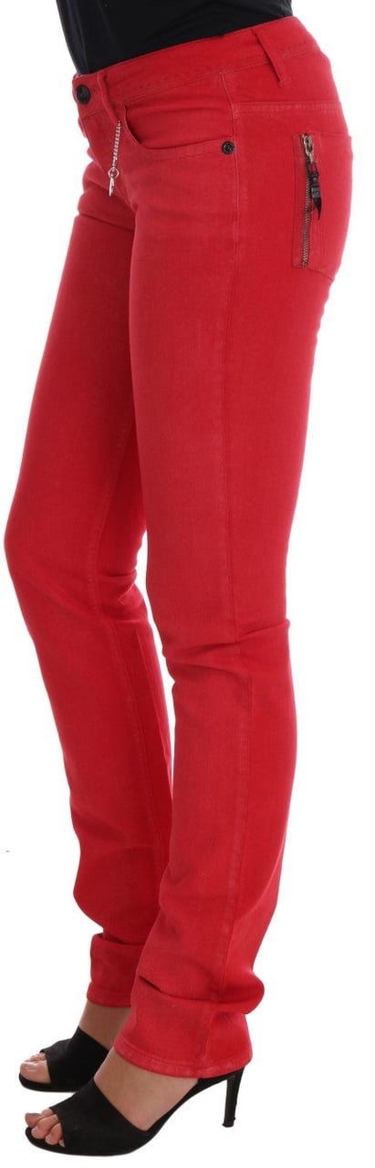 Costume National Red Cotton Stretch Slim Jeans Rood