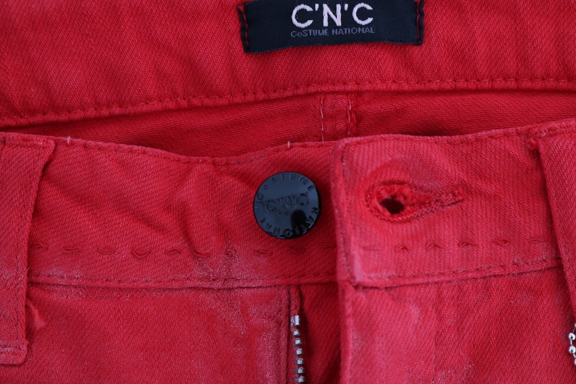 Costume National Red Cotton Stretch Slim Jeans Rood