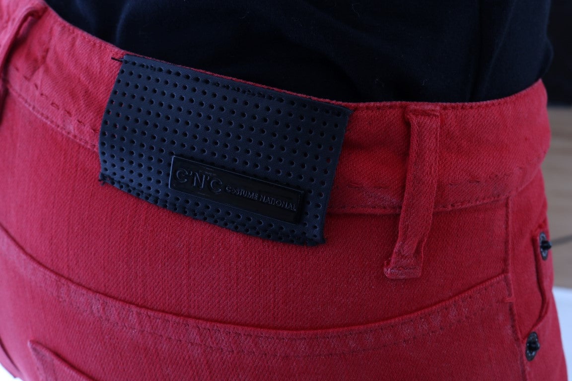 Costume National Red Cotton Stretch Slim Jeans Rood