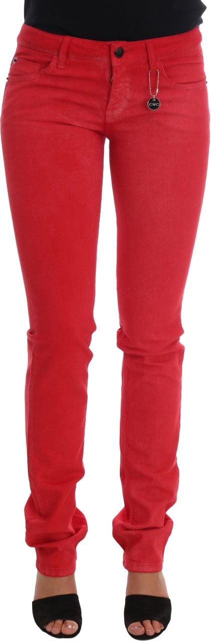Costume National Red Cotton Stretch Slim Jeans Rood