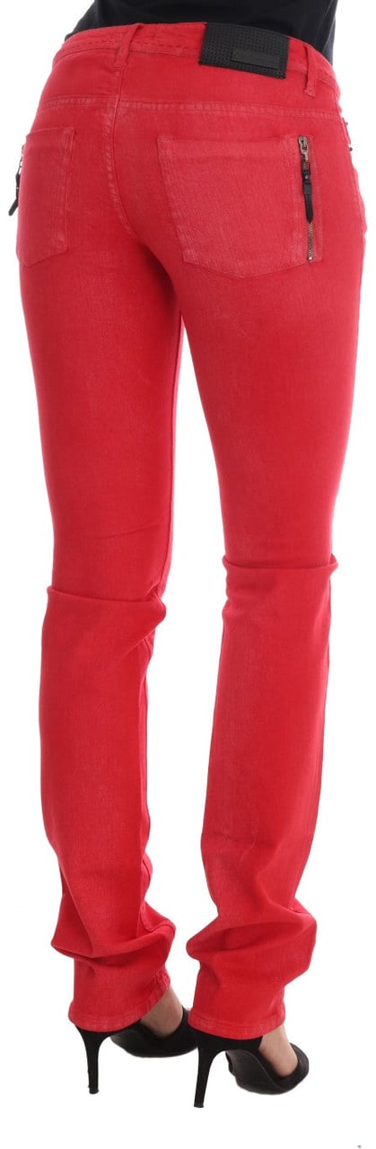 Costume National Red Cotton Stretch Slim Jeans Rood
