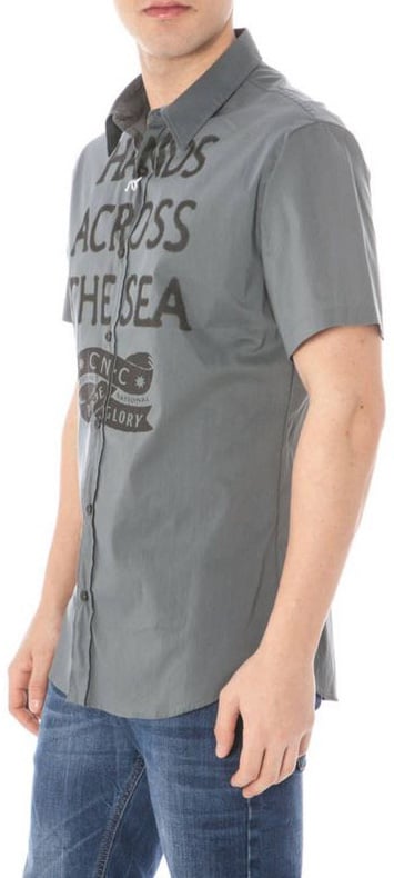 Costume National "Gray Cotton Men's Shirt with Italian Collar" Grijs