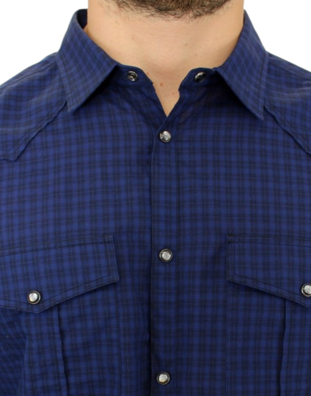 Costume National Blue checkered cotton shirt Blauw