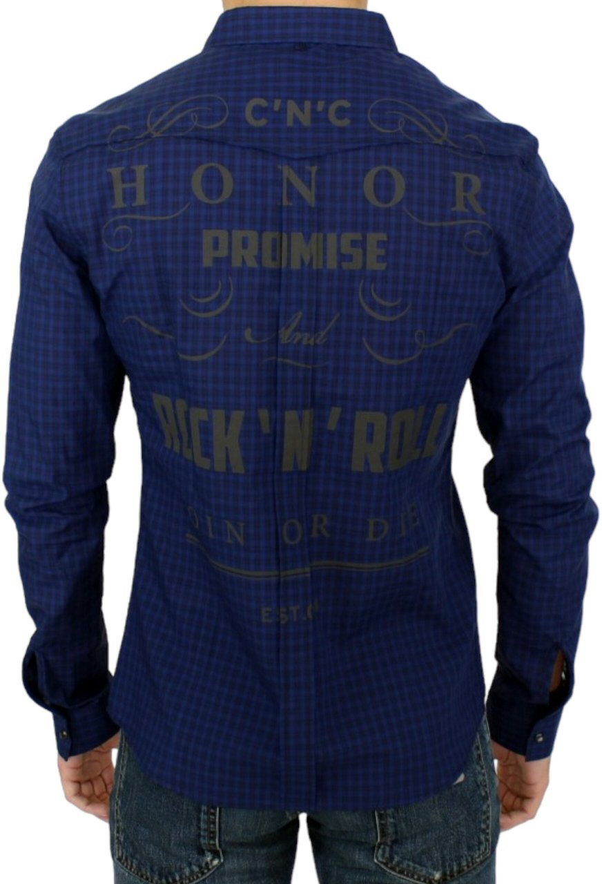 Costume National Blue checkered cotton shirt Blauw