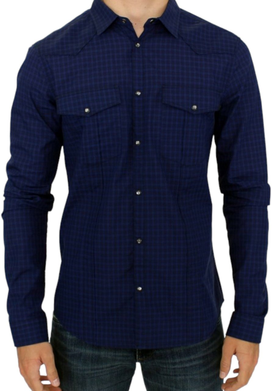 Costume National Blue checkered cotton shirt Blauw