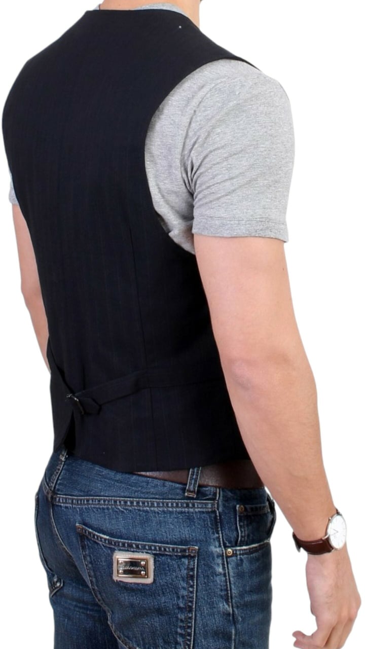 Costume National Black striped cotton casual vest Zwart