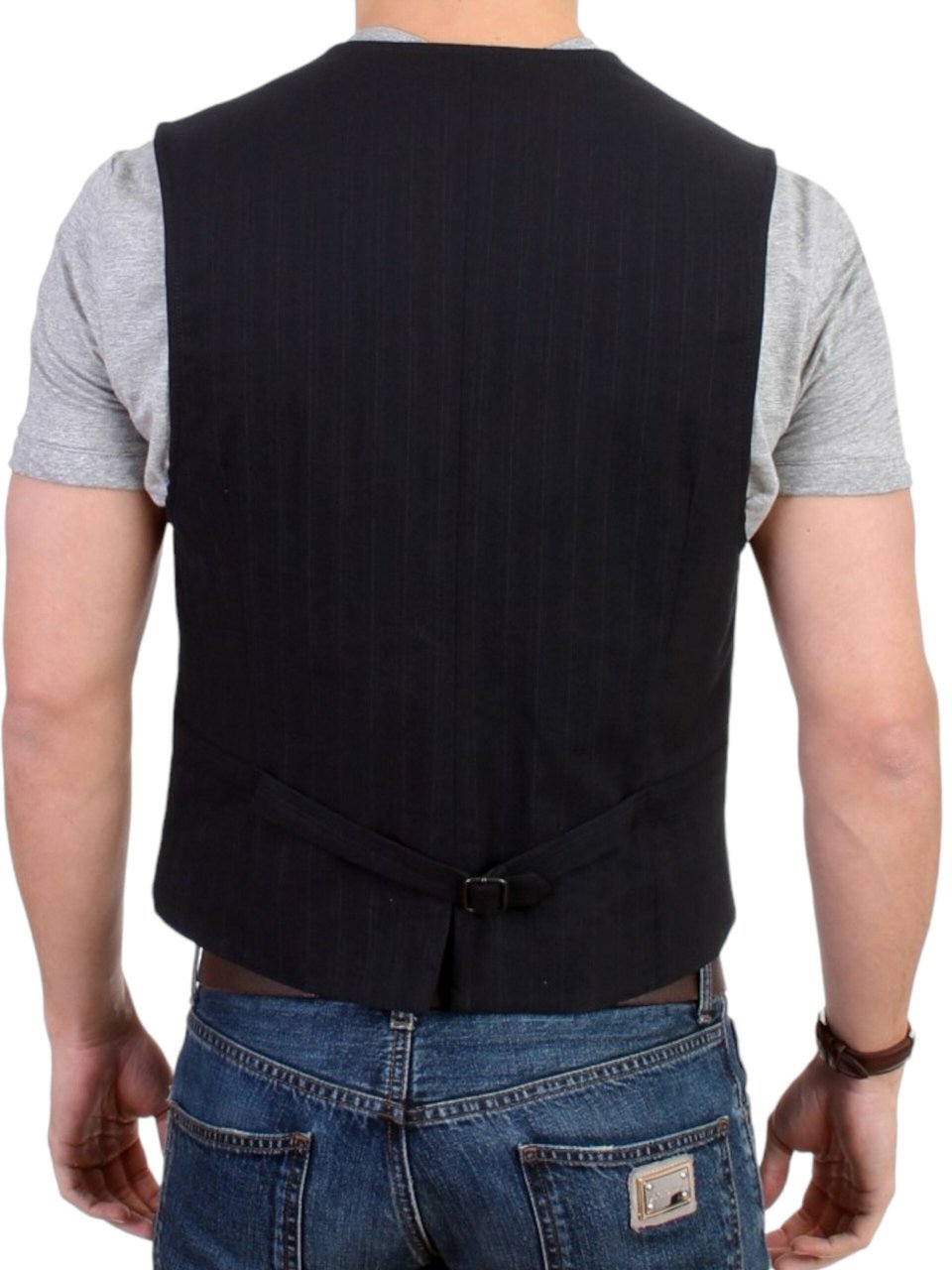 Costume National Black striped cotton casual vest Zwart