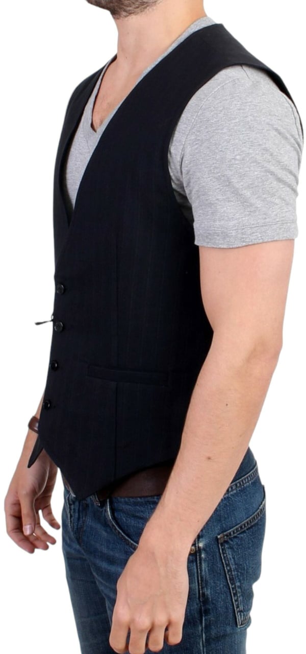 Costume National Black striped cotton casual vest Zwart