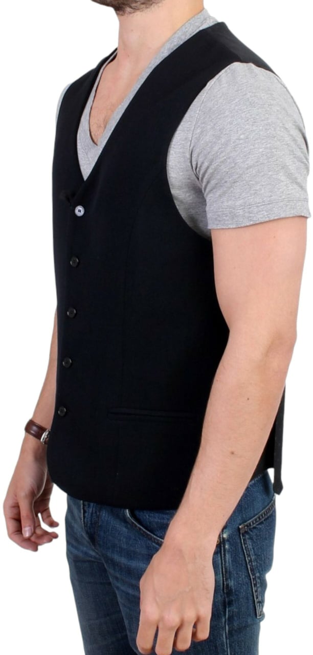 Costume National Black wool blend casual vest Zwart