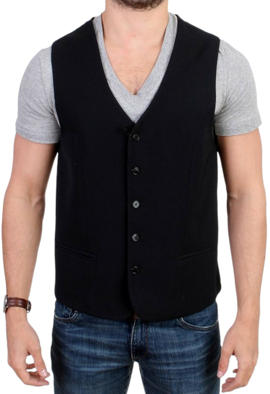 Costume National Black wool blend casual vest Zwart
