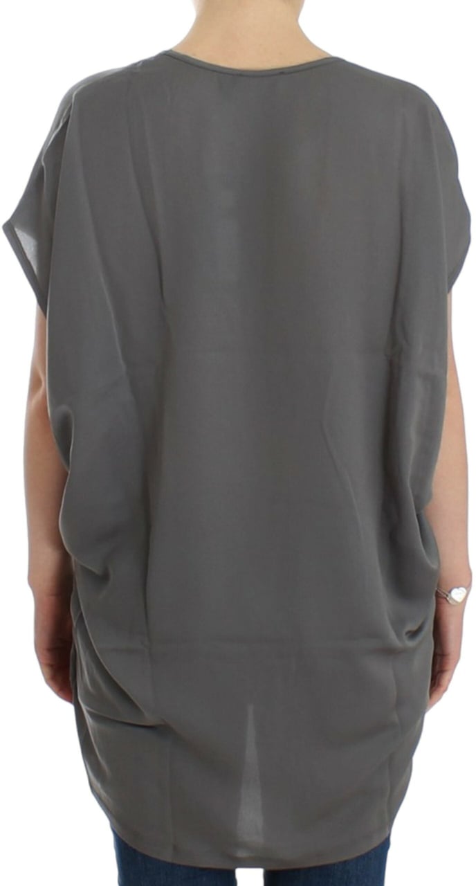 Costume National Gray V-neck long t-shirt Grijs
