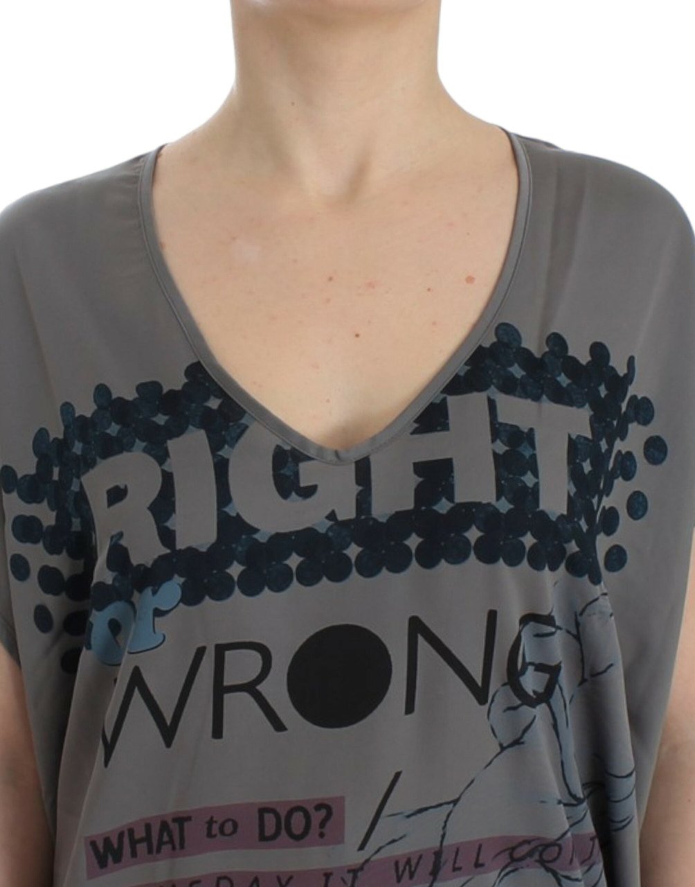 Costume National Gray V-neck long t-shirt Grijs
