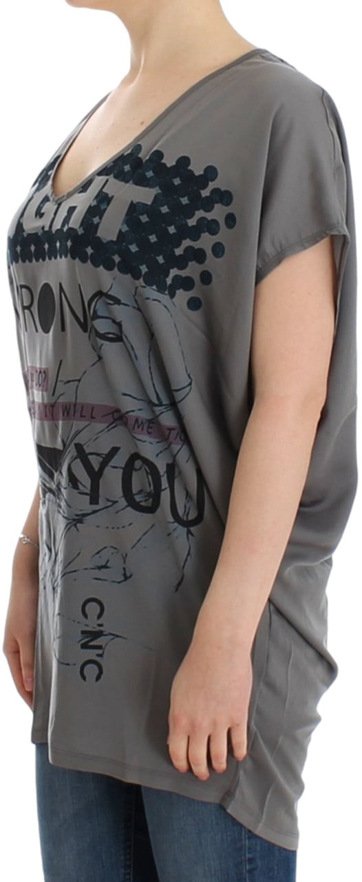Costume National Gray V-neck long t-shirt Grijs