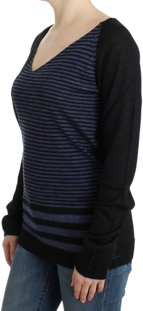 Costume National Black striped V-neck sweater Zwart