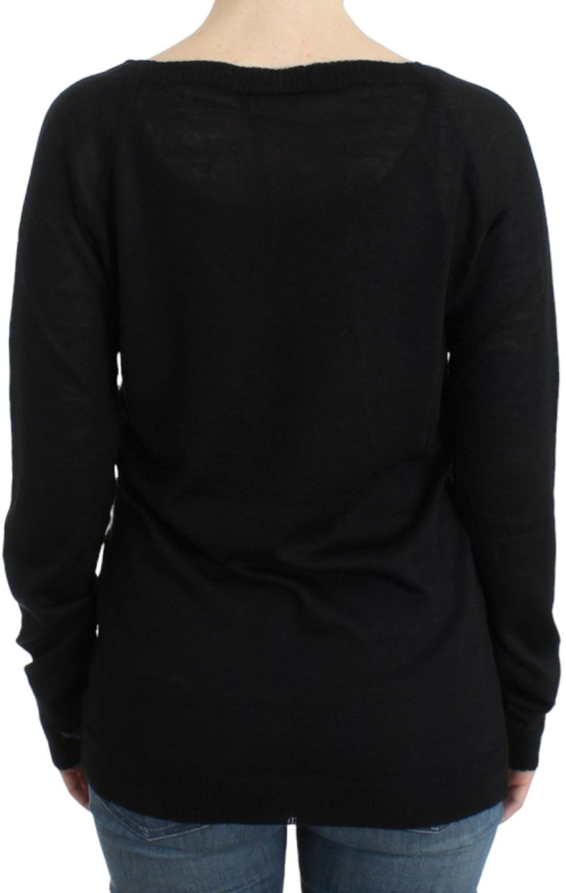 Costume National Black striped V-neck sweater Zwart