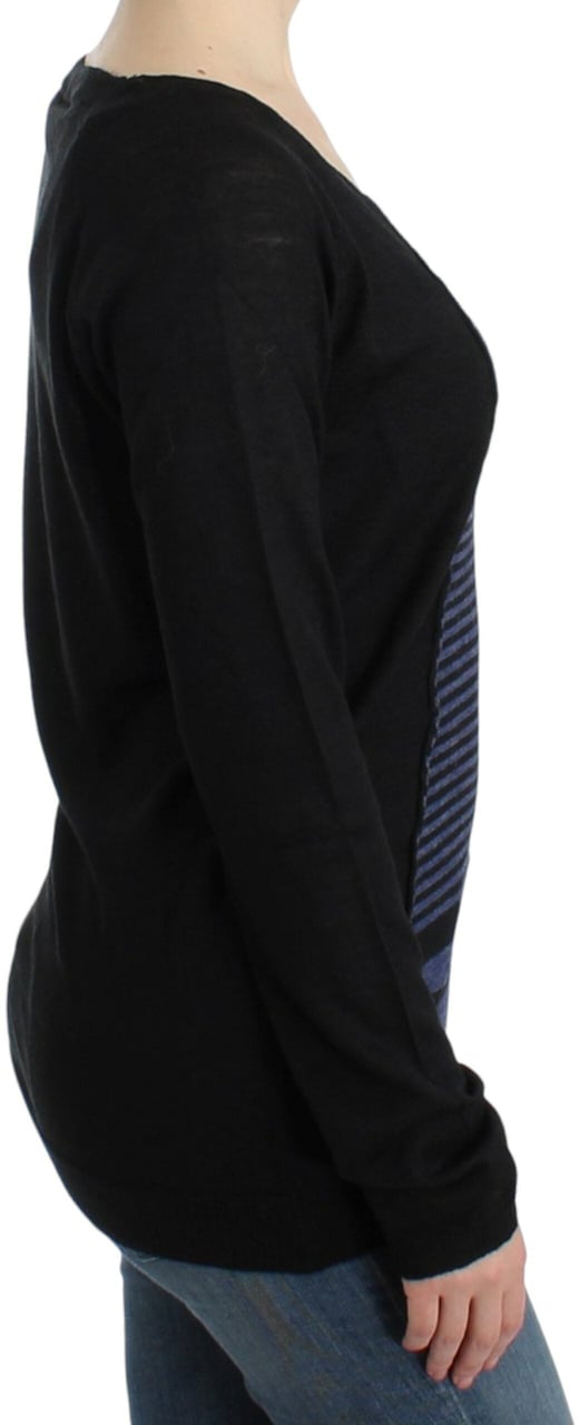 Costume National Black striped V-neck sweater Zwart