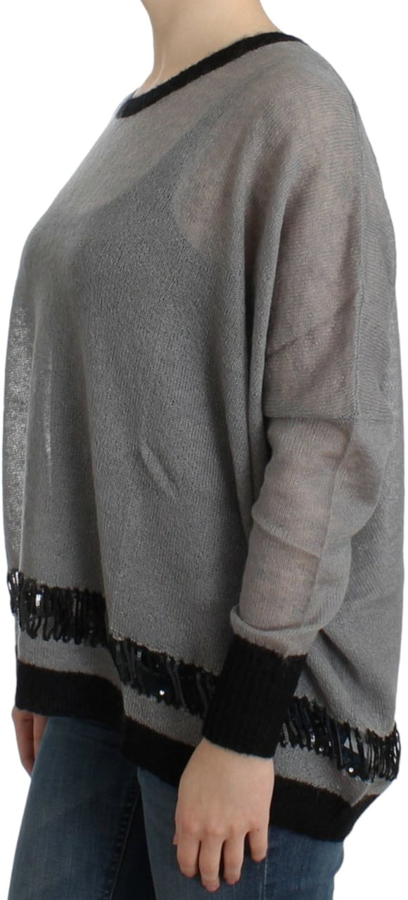 Costume National Gray embellished asymmetric sweater Blauw