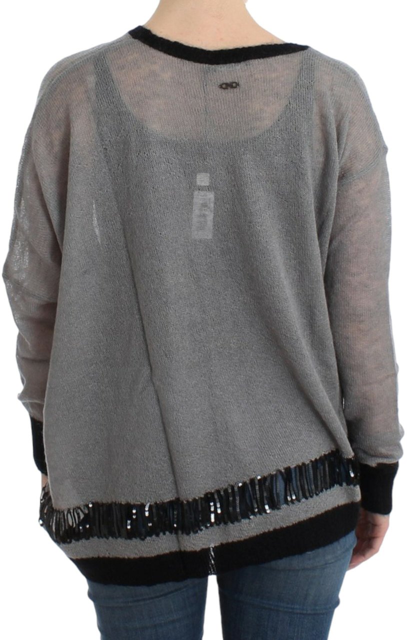 Costume National Gray embellished asymmetric sweater Blauw