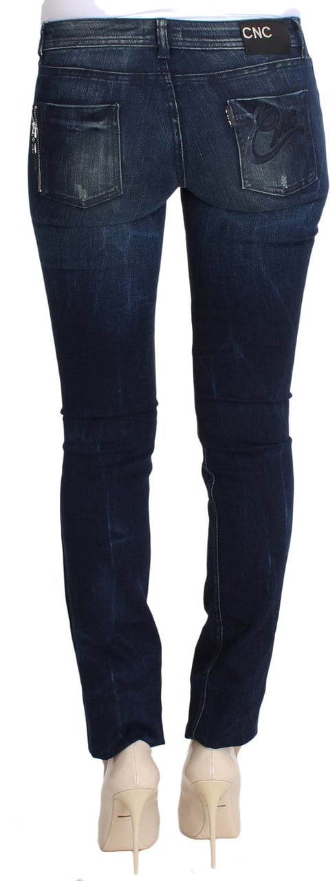 Costume National Blue Wash Cotton Slim Fit Skinny Jeans Blauw