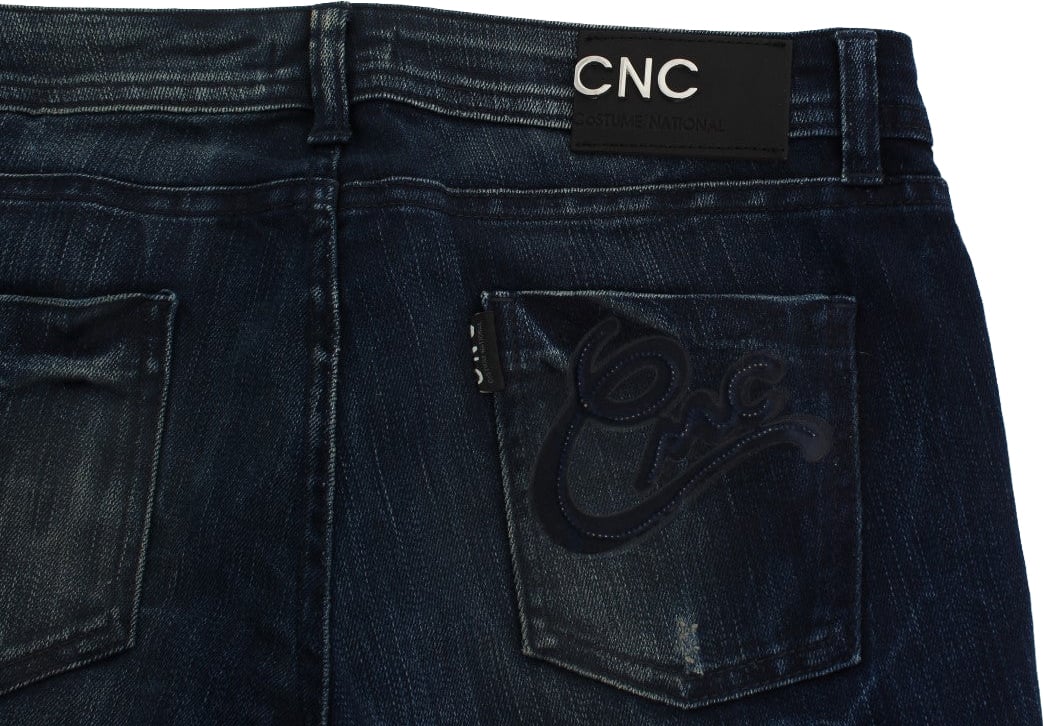 Costume National Blue Wash Cotton Slim Fit Skinny Jeans Blauw