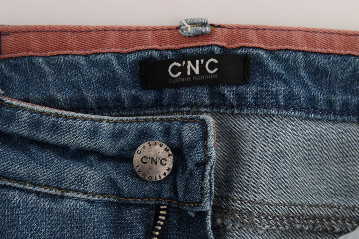 Costume National Blue Cotton Slim Fit Cropped Jeans Blauw