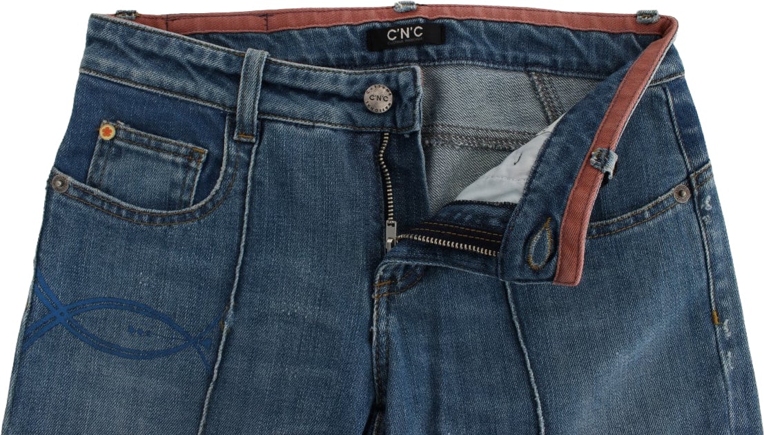 Costume National Blue Cotton Slim Fit Cropped Jeans Blauw