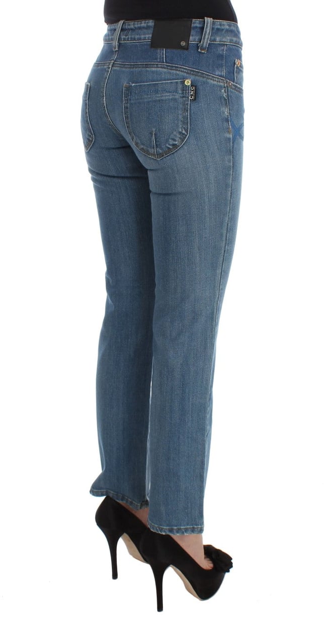 Costume National Blue Cotton Slim Fit Cropped Jeans Blauw