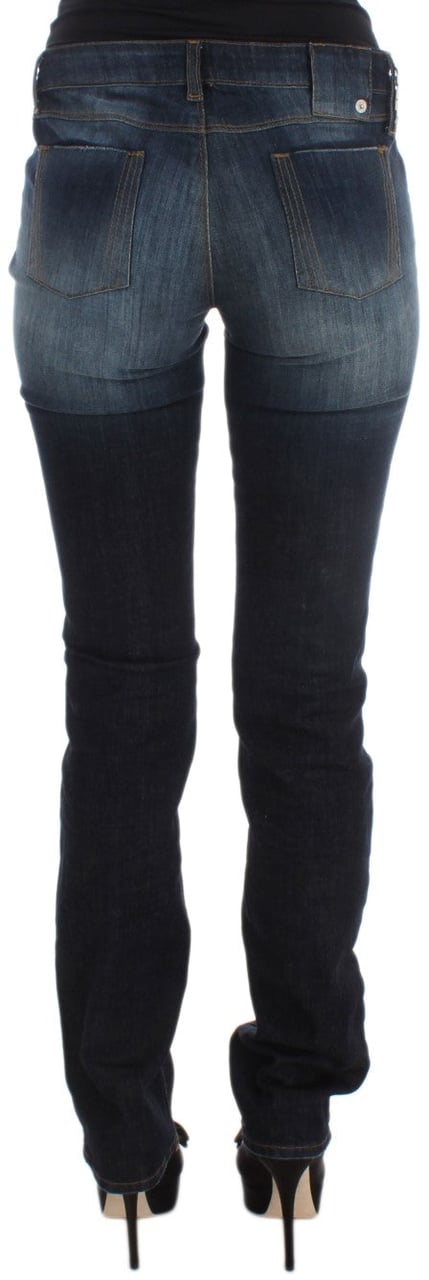 Costume National Blue Cotton Slim Fit Bootcut Jeans Blauw