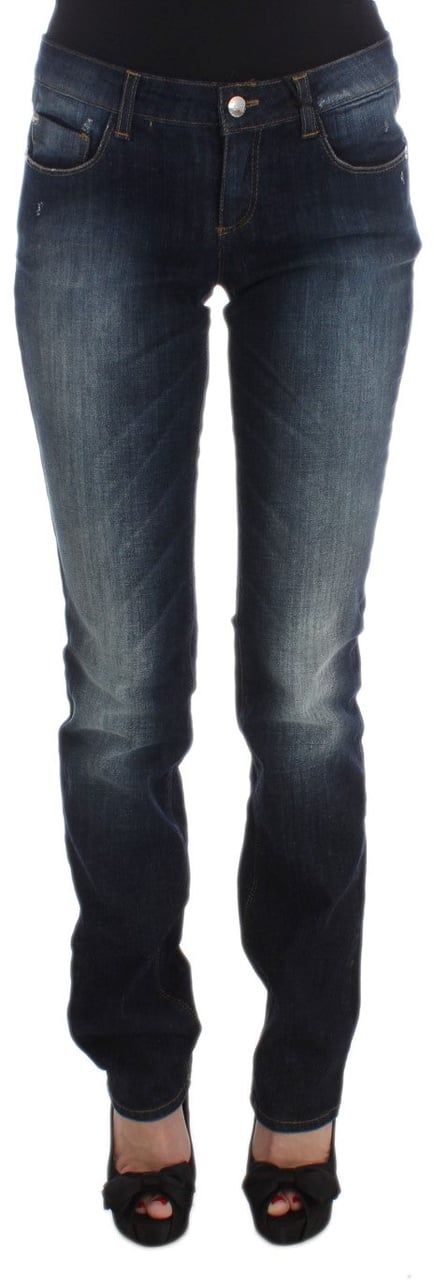 Costume National Blue Cotton Slim Fit Bootcut Jeans Blauw