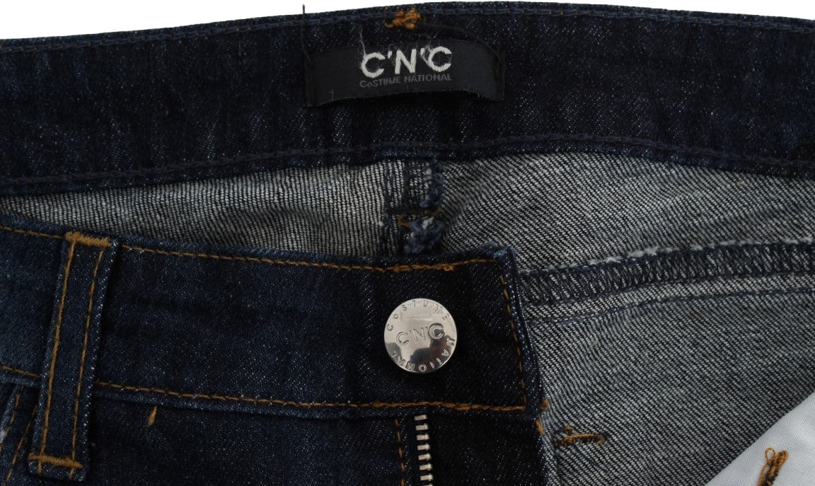 Costume National Blue Cotton Slim Fit Bootcut Jeans Blauw