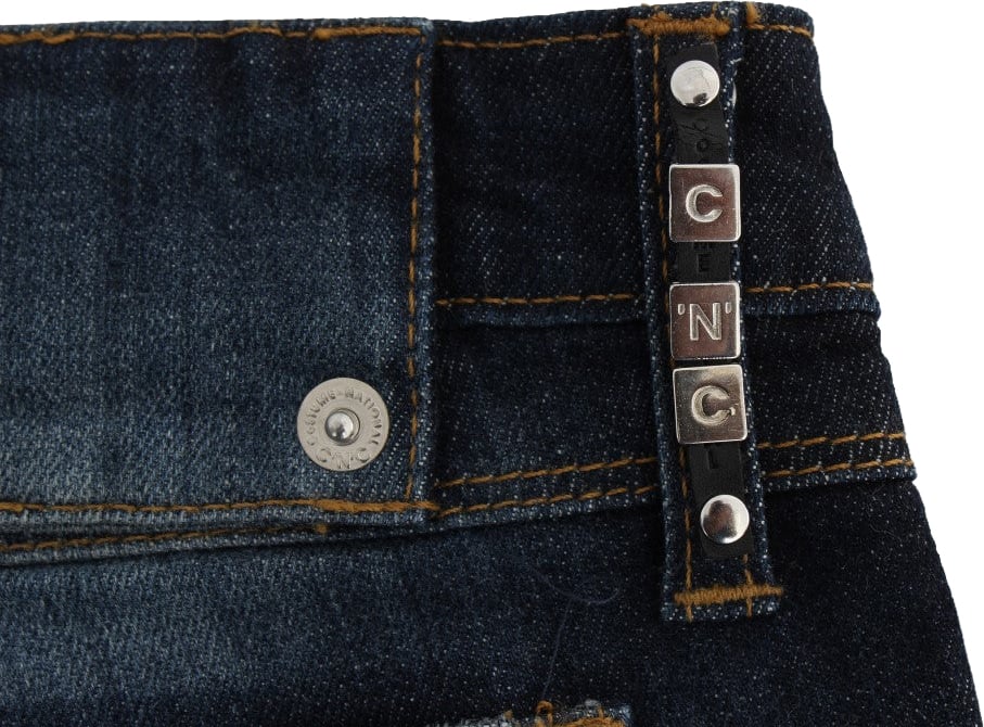 Costume National Blue Cotton Slim Fit Bootcut Jeans Blauw
