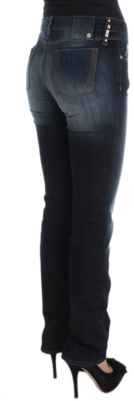 Costume National Blue Cotton Slim Fit Bootcut Jeans Blauw