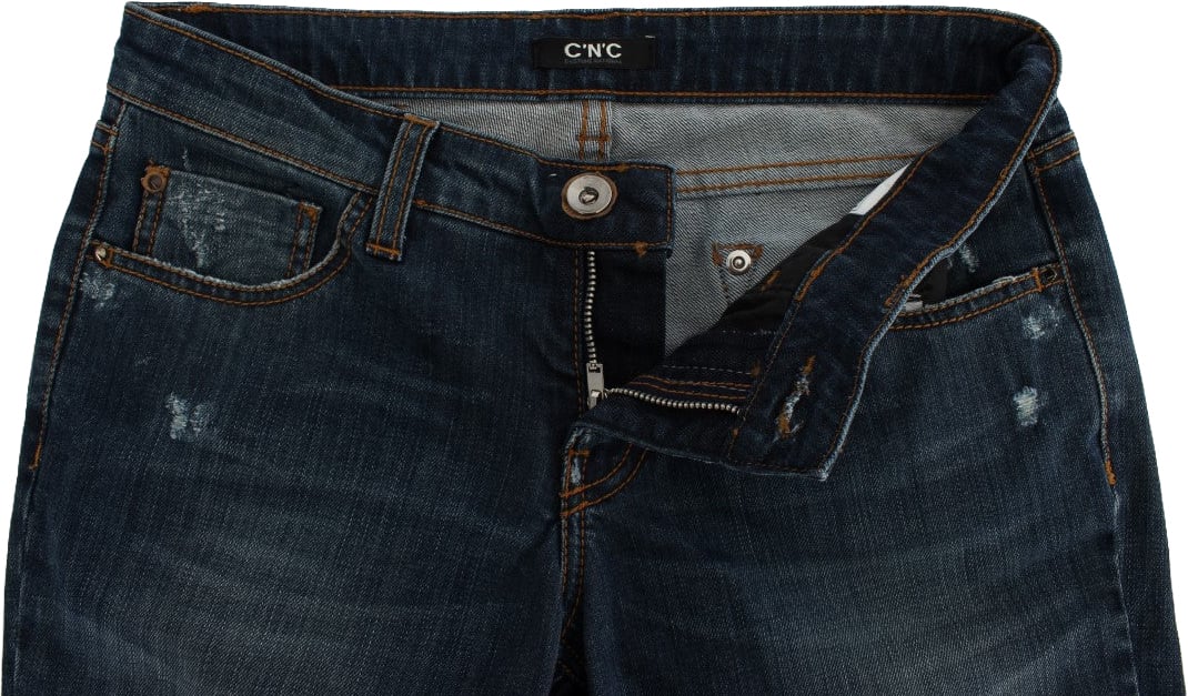 Costume National Blue Cotton Blend Bootcut Jeans Blauw