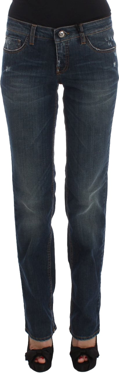 Costume National Blue Cotton Blend Bootcut Jeans Blauw