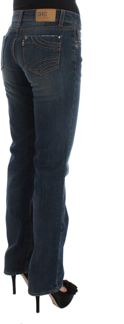 Costume National Blue Cotton Blend Bootcut Jeans Blauw