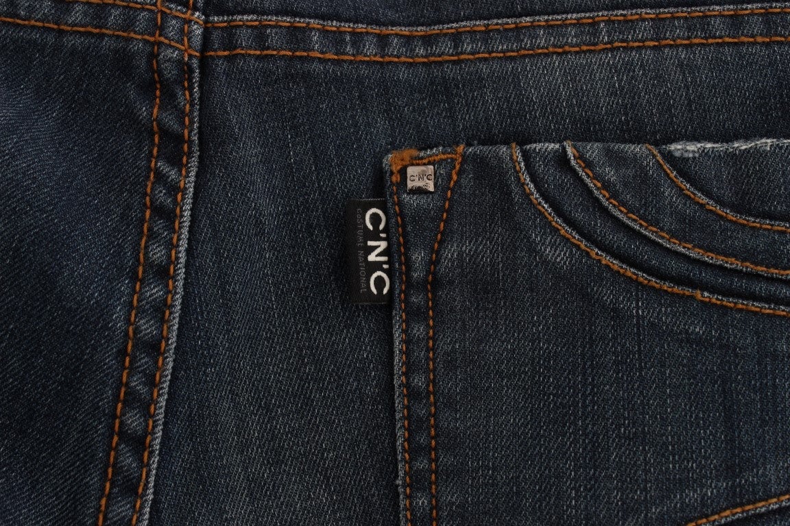 Costume National Blue Cotton Blend Bootcut Jeans Blauw