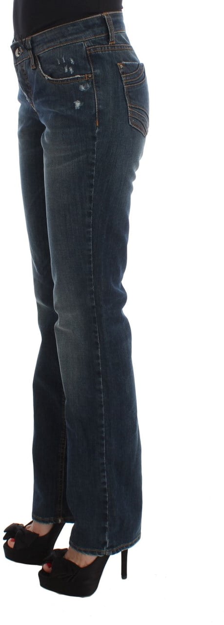 Costume National Blue Cotton Blend Bootcut Jeans Blauw